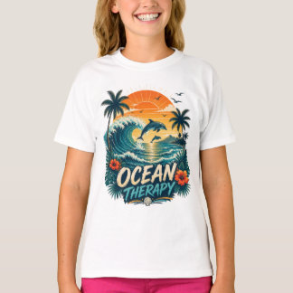 Camiseta Terapia Oceânica | Praia Tropical Retro & Golfinho