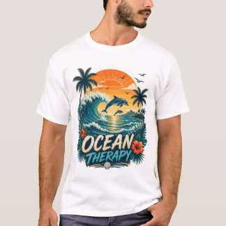 Camiseta Terapia Oceânica | Praia Tropical Retro & Golfinho