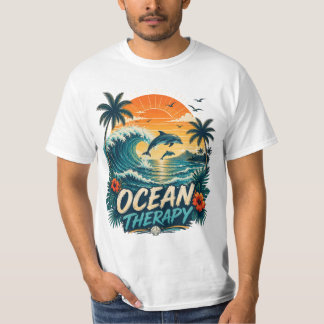 Camiseta Terapia Oceânica | Praia Tropical Retro & Golfinho