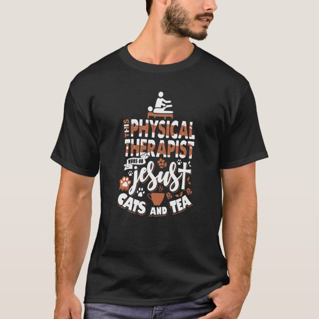 Camiseta Terapista Físico Religioso Gata Jesus Tea Physio (Frente)