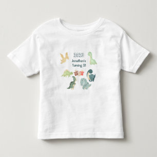 Camiseta Terceiro Aniversário Dinossauro Fofo Aquarela