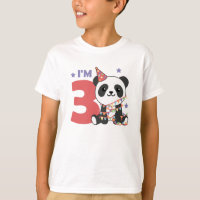 Terceiro Aniversário Panda Para Crianças 3 Anos T-