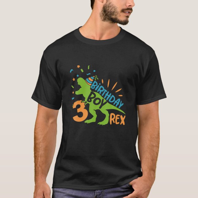 Camiseta Terceiro Garoto aniversário de 3 anos Rex Oferece  (Frente)