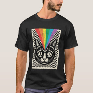 Camiseta Terceiro Olho Gato Arco-Íris Raios Psicodélico Ópt