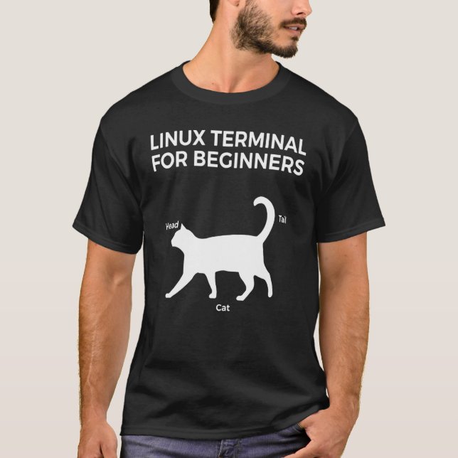 Camiseta Terminal Linux Para Iniciantes Gato Engraçado (Frente)