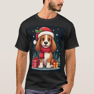 Camiseta Ternos de Natal para Cães Basset Hound Chapéu de P