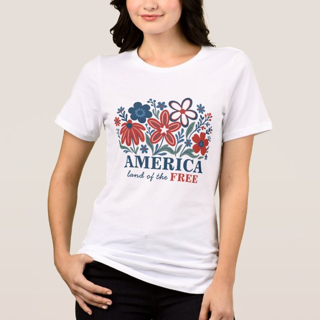 Camiseta Terra Americana do Patriótico Livre Floral (Frente)