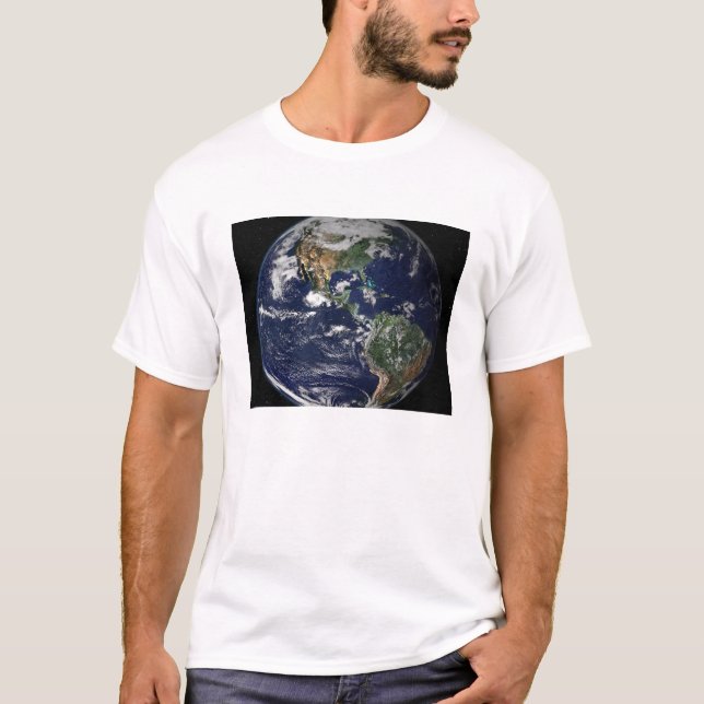 Camiseta Terra cheio mostrando a América do Norte e do Sul (Frente)