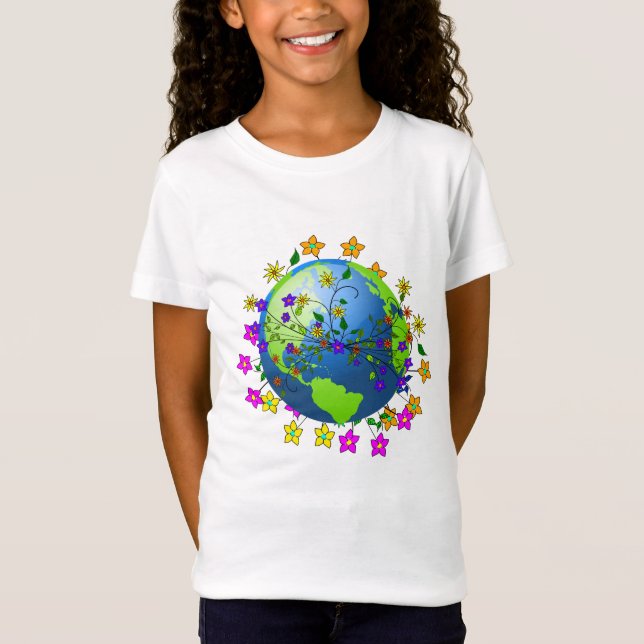 Camiseta Terra com Flores - Dia da Terra (Frente)