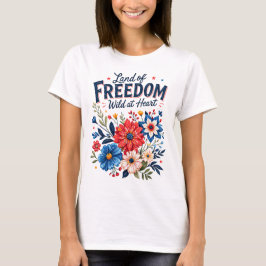 Camiseta Terra da Liberdade Floral Gráfico Patriótico