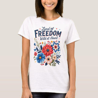 Camiseta Terra da Liberdade Floral Gráfico Patriótico