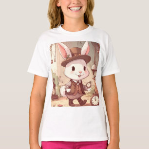 Camiseta Terra das Maravilhas do Coelhinho Branco Fofo Reló