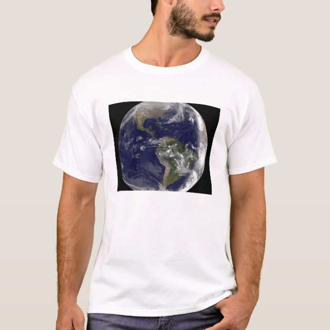 Camiseta Terra de cheio mostrando a América do Norte e o Su (Frente)