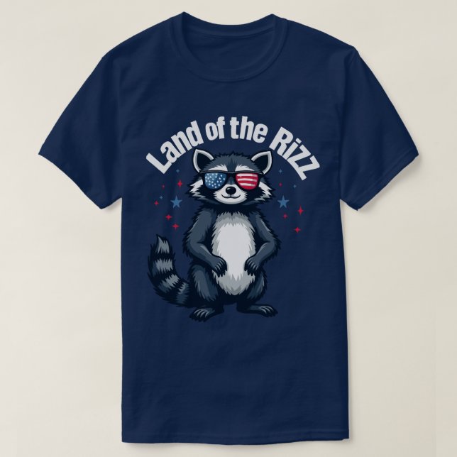 Camiseta terra do rizz Trump Raccoon 4 de julho Sátira (Frente do Design)
