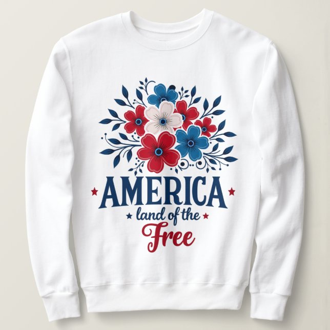 Camiseta Terra dos Libertos da América - Branco Vermelho e  (Frente do Design)