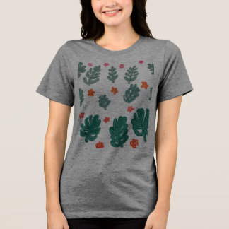 Camiseta terra e mar: flores e plantas de padrão de rabisco