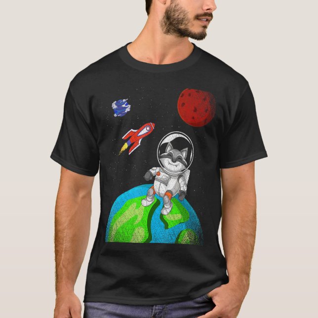 Camiseta Terra Espaço Floresta Animal Astronauta Raccoon (Frente)