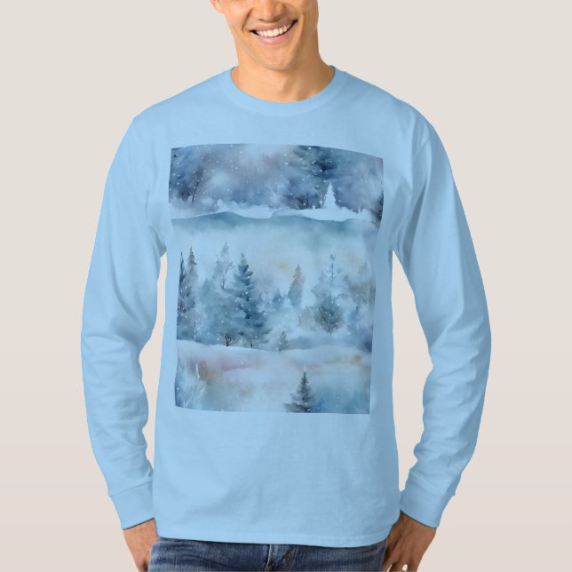 Camiseta Terra-Maravilha de inverno - Azul-Claro Artístico (Frente)