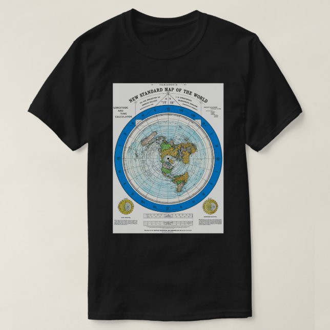 Camiseta Terra Plana Explora Novo Mapa Padrão Do Mundo (Frente do Design)