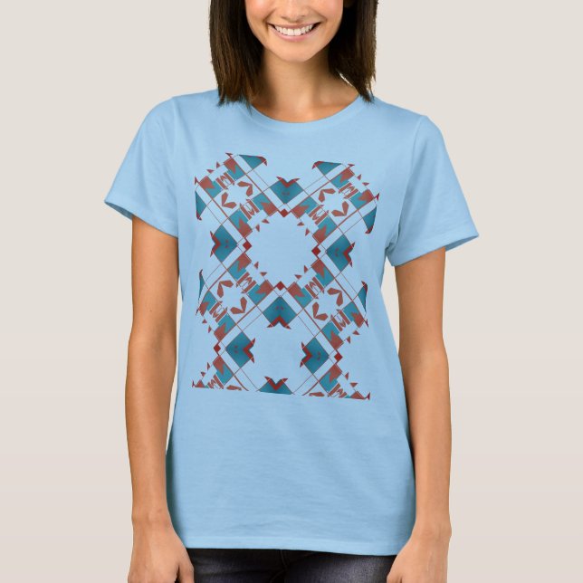 Camiseta Terracotta Red Teal Blue Crisscross Mediterrâneo (Frente)