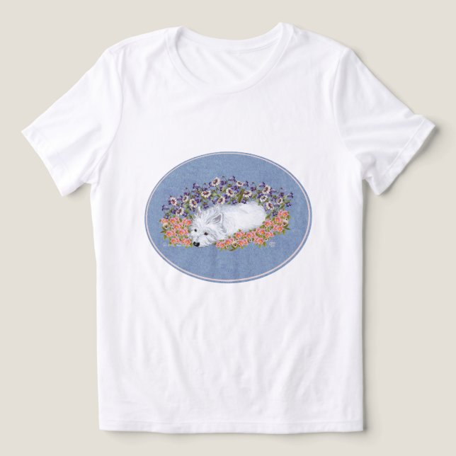 Camiseta Terrier Branco do West Highland Floral (Design frontal)