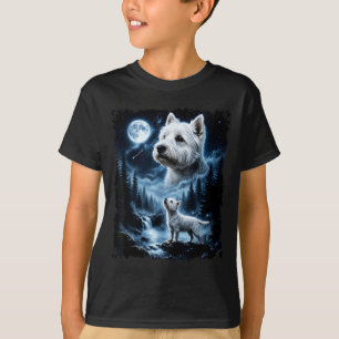 Camiseta Terrier Branco do West Highland Uivando à Lua