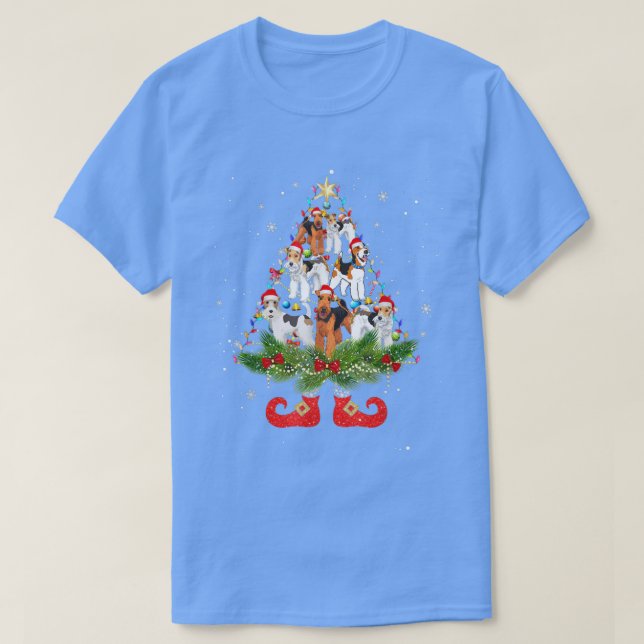 Camiseta Terrier Christmas Tree Lights Cute Santa Hate Dog  (Frente do Design)