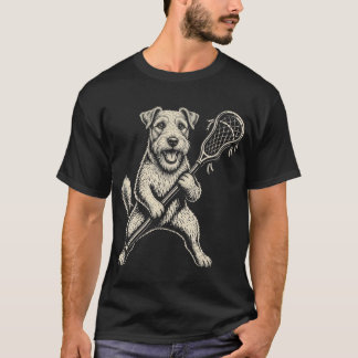 Camiseta Terrier Engraçado Jogando Lacrosse Esportes Cachor