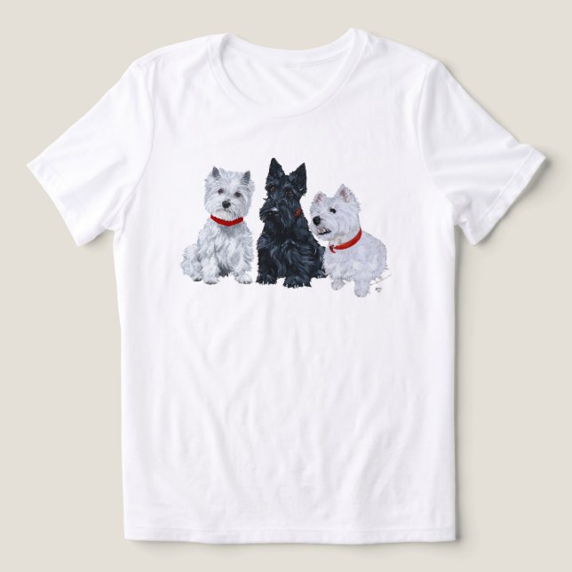 Camiseta Terrier escocês com dois Westies (Design frontal)