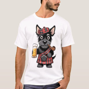 Camiseta Terrier Escocês em Kilt Xadrez com Cerveja e Cachi