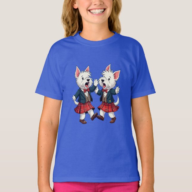 Camiseta Terrier West Highland dançando Ceilidh Escocês  (Frente)