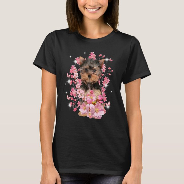 Camiseta Terrier Yorkshire Cerejeira Flores (Frente)