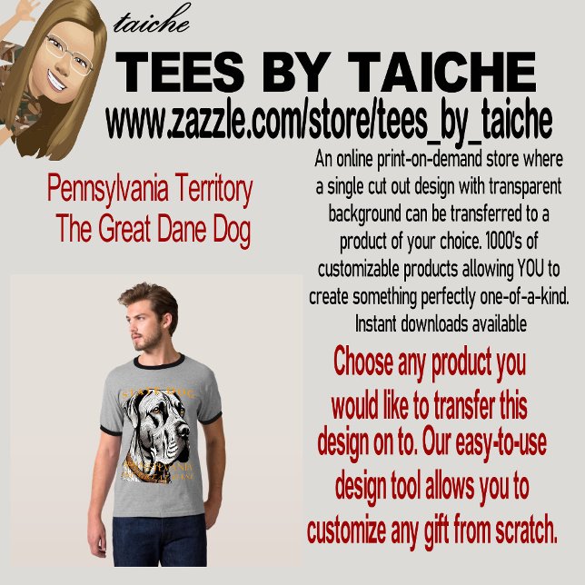 Camiseta Território da Pensilvânia O Grande Cachorro Dane (Criador carregado)