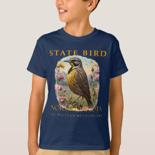 Camiseta Território de Dakota do Norte Pássaro Sturnella ne