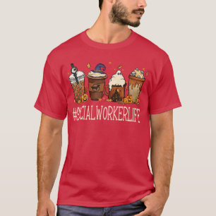Camiseta Terror de Assistente Social Outono Café Halloween