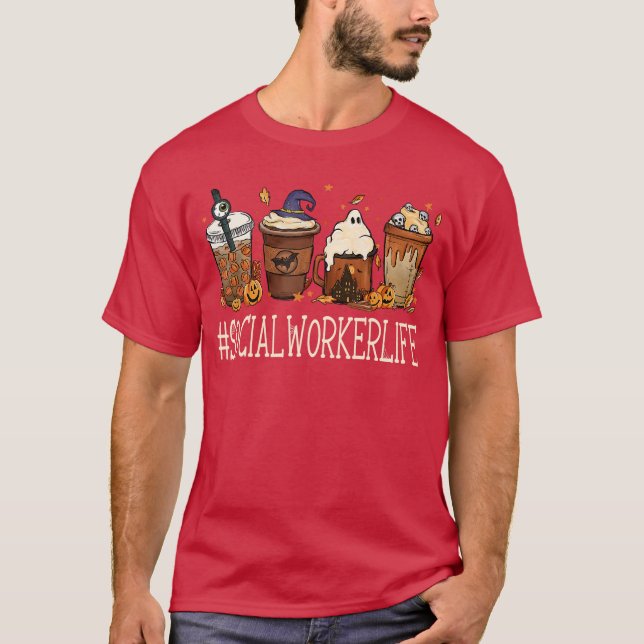 Camiseta Terror de Assistente Social Outono Café Halloween  (Frente)