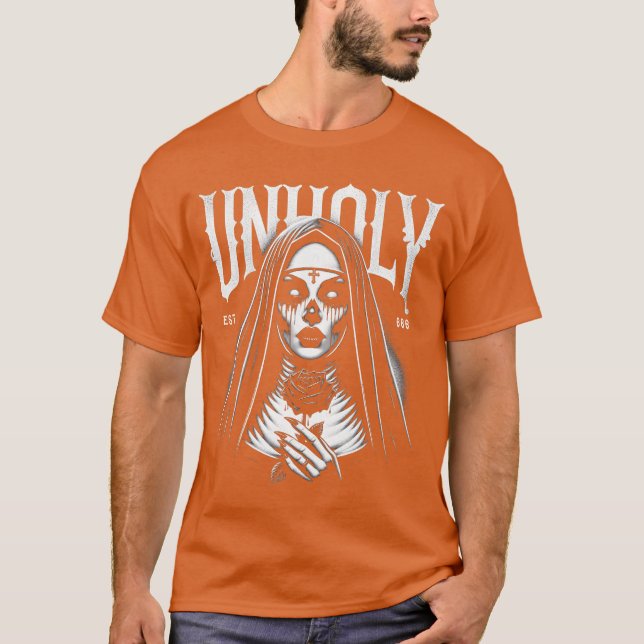 Camiseta Terror gótico freira profana engraçado (Frente)