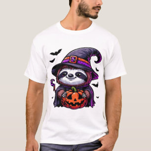 Camiseta Terrorífico Chapéu de Bruxa de Preguiça de Hallowe