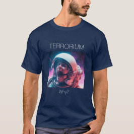 Camiseta Terrório - Por quê? Gritando astronauta. Azul Escu