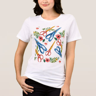 Camiseta Tesoura Aquarela & Flores Silvestres Padrão Sem Co
