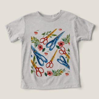 Camiseta Tesoura Aquarela & Flores Silvestres Padrão Sem Co