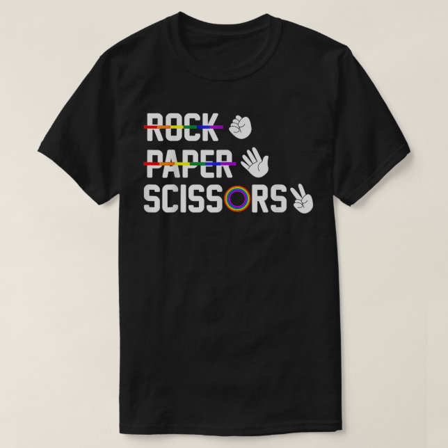 Camiseta Tesoura de Papel de Pedra Gay Orgulho LGBT Lésbica (Frente do Design)