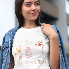 Camiseta Tesoura de Papel Rock com Pinças de Gato Engraçado