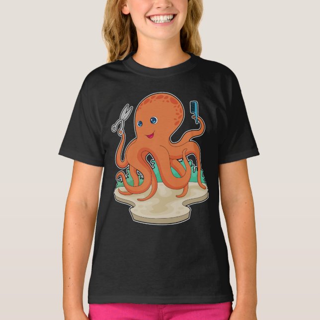 Camiseta Tesoura do Octopus Hairdresser (Frente)