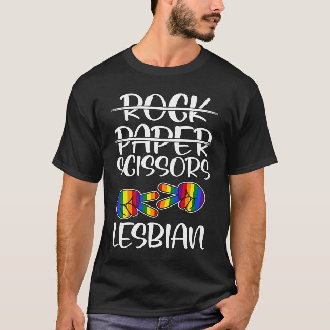 Camiseta Tesoura em Papel Lésbica LGBTQ Orgulho gay (Frente)