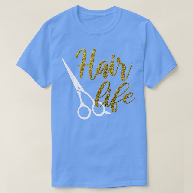 Camiseta Tesoura Hair Life Hairdresser Dourada Glitter Gift (Frente do Design)