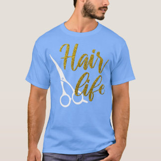 Camiseta Tesoura Hair Life Hairdresser Dourada Glitter Gift