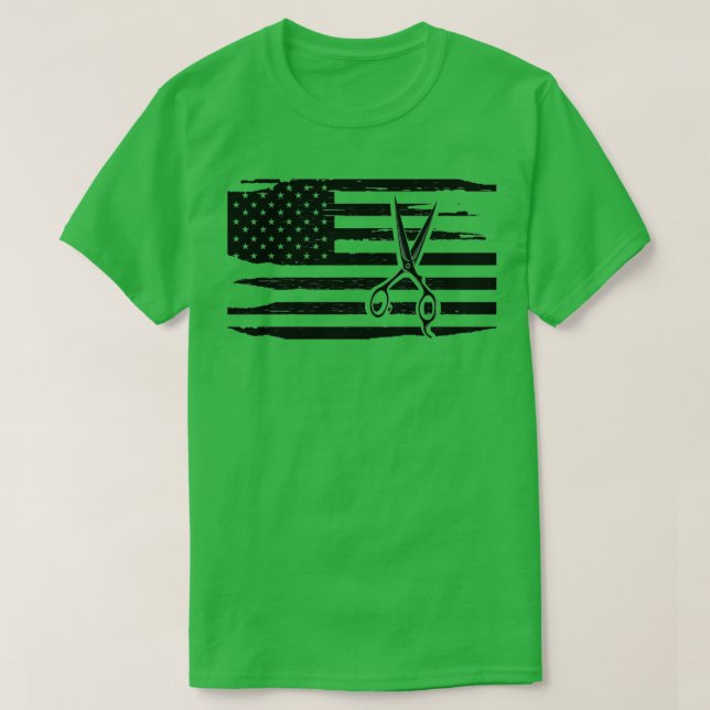 Camiseta Tesoura Hair Stylist Hairdresser na bandeira Ameri (Frente do Design)