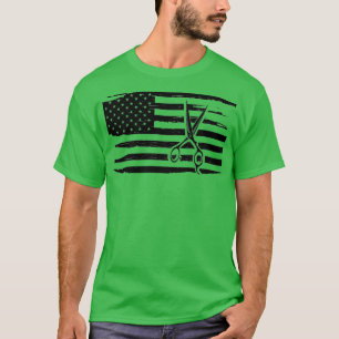 Camiseta Tesoura Hair Stylist Hairdresser na bandeira Ameri