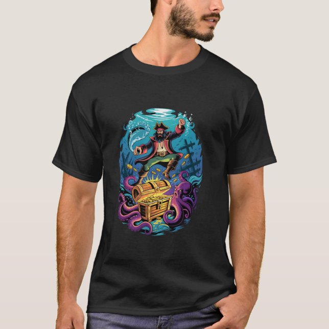 Camiseta Tesouro Pirata Kraken Polvo Mítico (Frente)